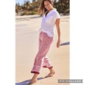J. Jill Silky Soft Wide Leg Crop Pants Womens XL Pink Paisley Boho Coastal Comfy